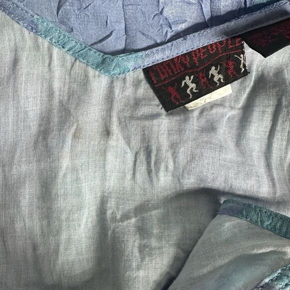 VTG Y2K Funky People Babydoll Mini Dress Size M Blue Phoebe Buffay 90s Clueless - Picture 13 of 14